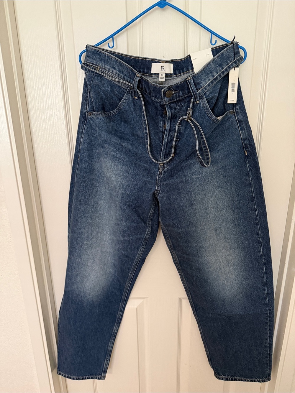BNWT Banana Republic Belted High-Waist Barrel Denim Jeans, sz 30